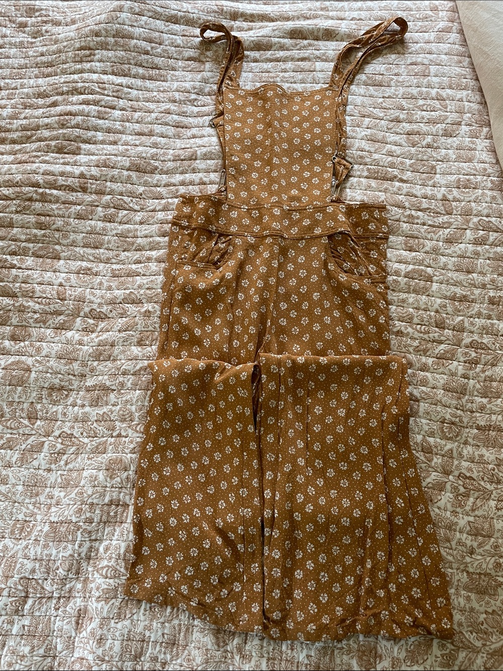 Blue Planet Rust Floral Print Wide-Leg Jumpsuit Overalls